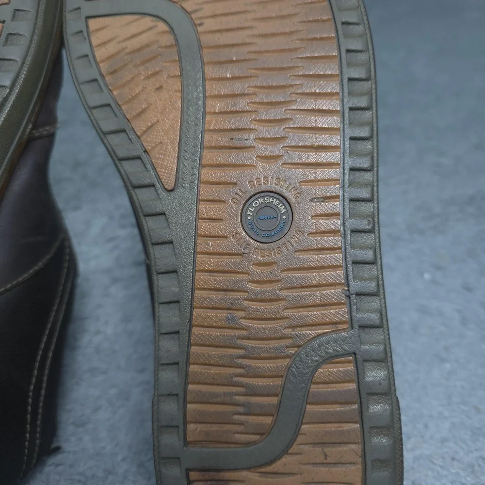Florsheim Work Shoes Mens Size 8.5 Brown Leather Lace Up Slip Resistant Sneakers